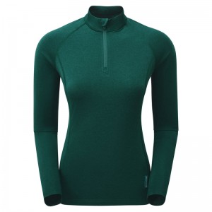 Montane Dart Thermo Zip Neck T-Shirt Damen Dunkelgrün | IWML-28197