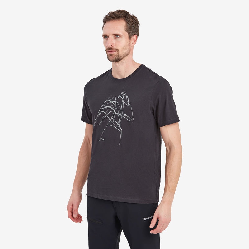 Montane Abstract Mountain T-Shirt Herren Schwarz | PTMW-46013